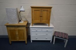 A QUANTITY OF VARIOUS FURNITURE, to include a beech kitchen trolley, white chest of two over two