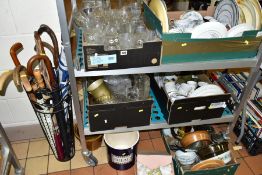 FIVE BOXES AND LOOSE CERAMICS AND GLASS, ETC, to include tea wares by Colclough, Regency and
