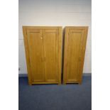 A SOLID OAK DOUBLE DOOR WARDOBE, width 110cm x depth 54cm x height 190cm matching single door