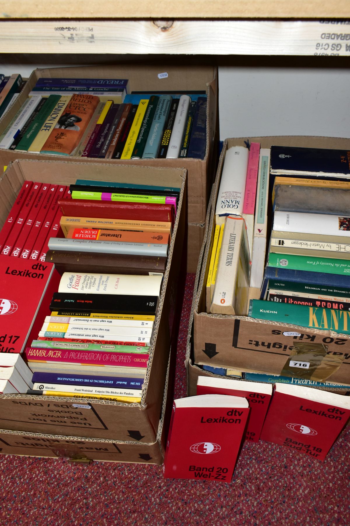 SIX BOXES OF BOOKS, mostly philosophy and German literature, to include works on Goethe, Heideger,