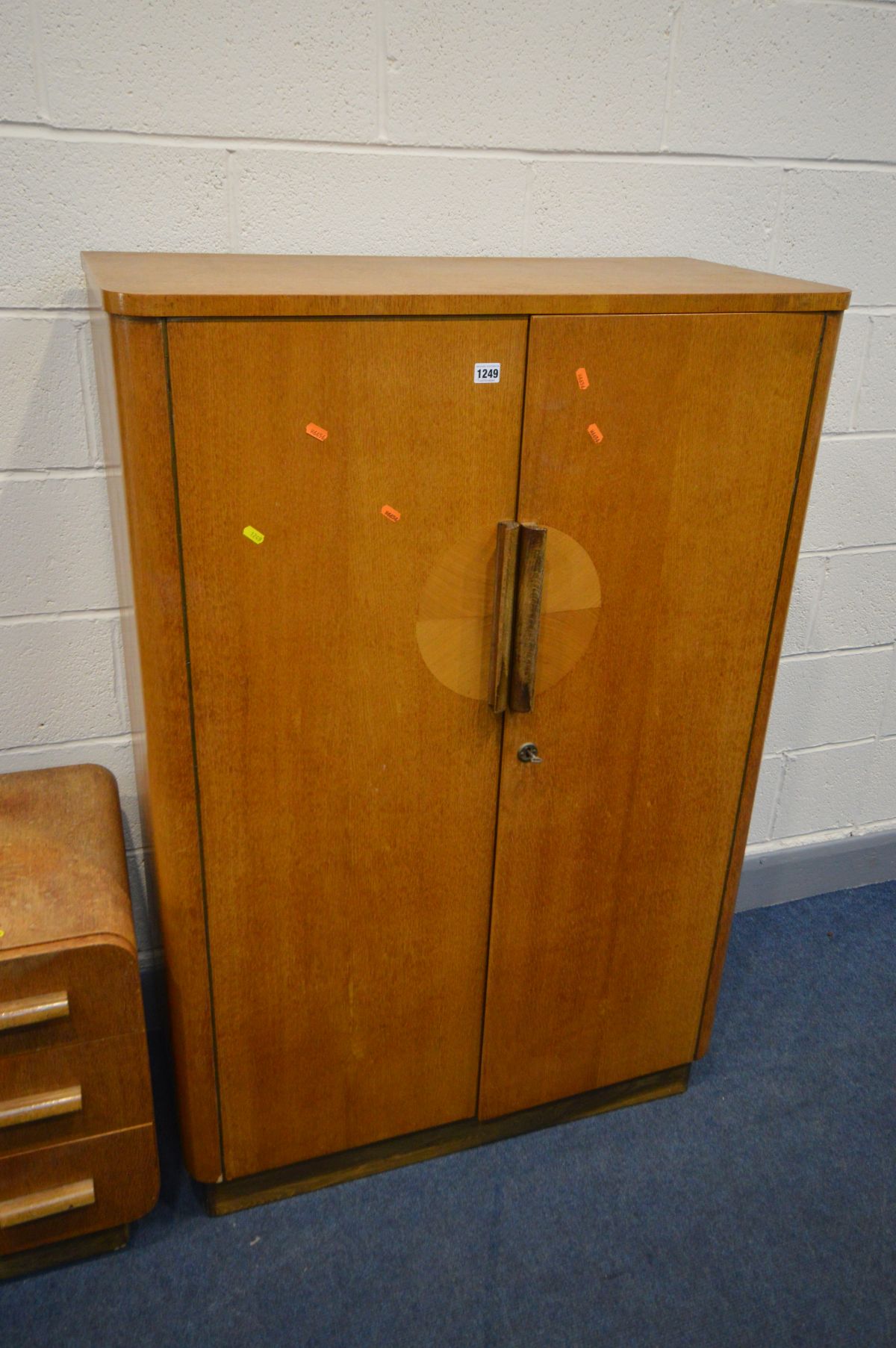 AN ART DECO OAK TWO PIECE BEDROOM SUITE, comprising a two door gentleman's wardrobe, width 93cm x - Image 3 of 3