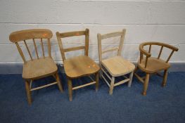 FOUR VARIOUS CHILDS CHAIRS of various woods and styles
