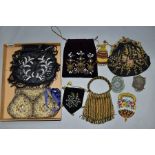A COLLECTION OF GEORGIAN AND VICTORIAN PURSES including embroidered, beaded, crocheted, goldwork