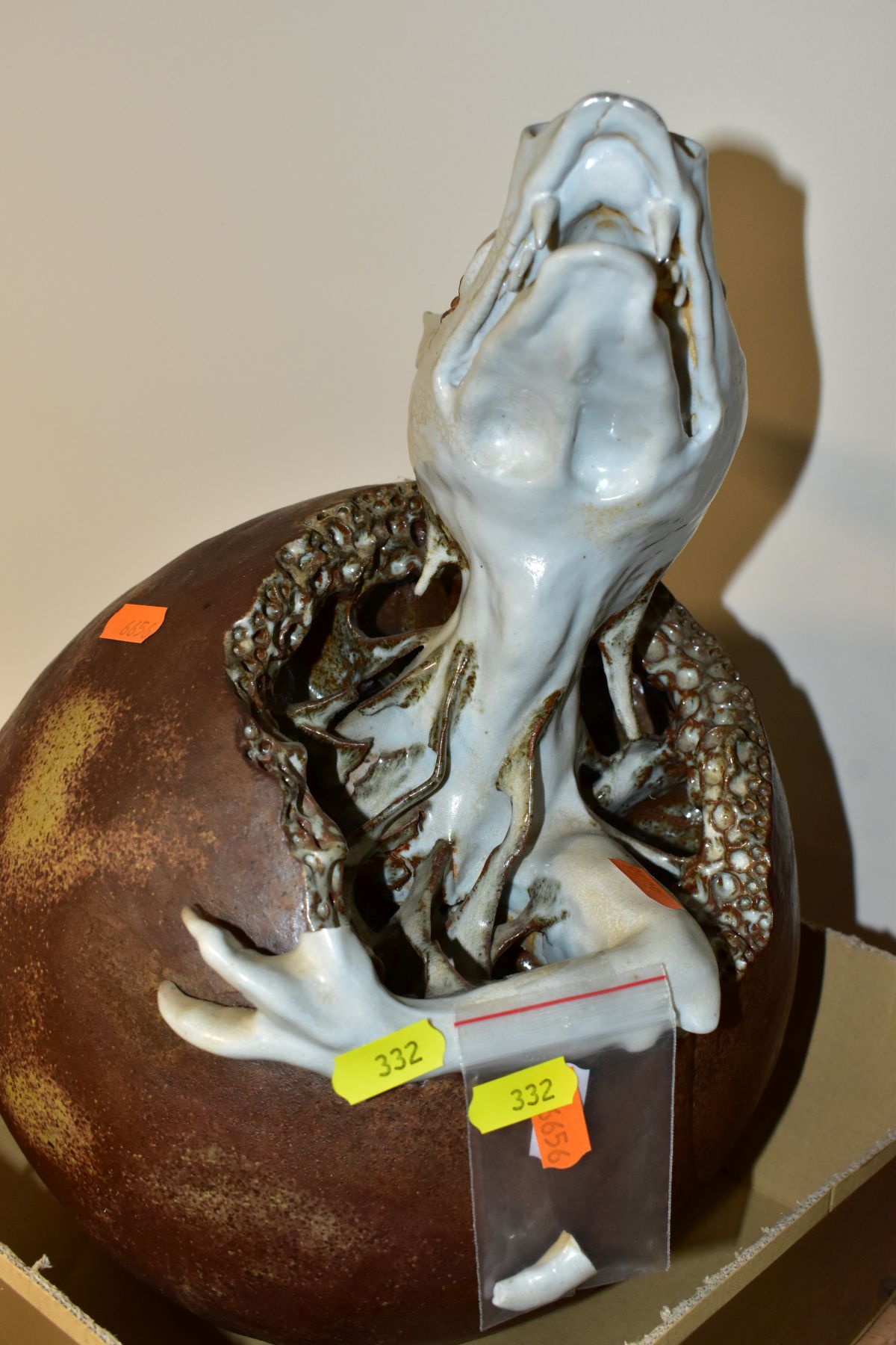 A LARGE YARE DESIGNS ENGLAND POTTERY DRAGON, with paper label to base, height 28cm x length 36cm, - Image 5 of 7