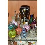 A COLLECTION OF MODERN GLASS PERFUME BOTTLES, ETC, including a Barker Daysh perfum bottle, a