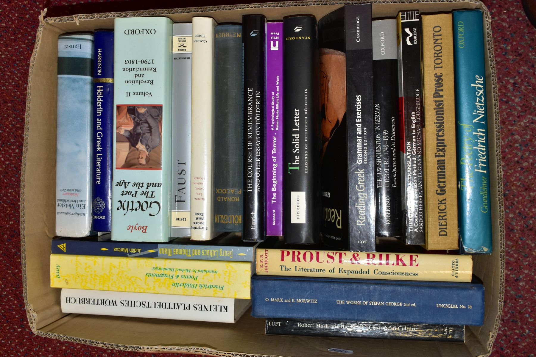 SIX BOXES OF BOOKS, mostly philosophy and German literature, to include works on Goethe, Heideger, - Image 5 of 7