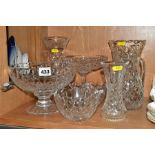 A WATERFORD CRYSTAL CONICAL VASE WITH WAVY RIM AND SEVEN PIECES OF STUART CRYSTAL, Waterford vase