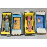 FOUR BOXED SCALEXTRIC CARS, Vanwall F1 car, No C55, British racing green RN5, Aston-Martin