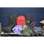 FOUR SUITCASES, two Rucksacks, three holdalls and a Jupiter Saxaphone case (10)