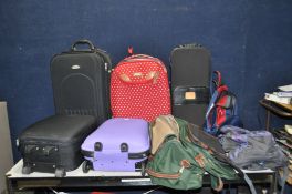 FOUR SUITCASES, two Rucksacks, three holdalls and a Jupiter Saxaphone case (10)