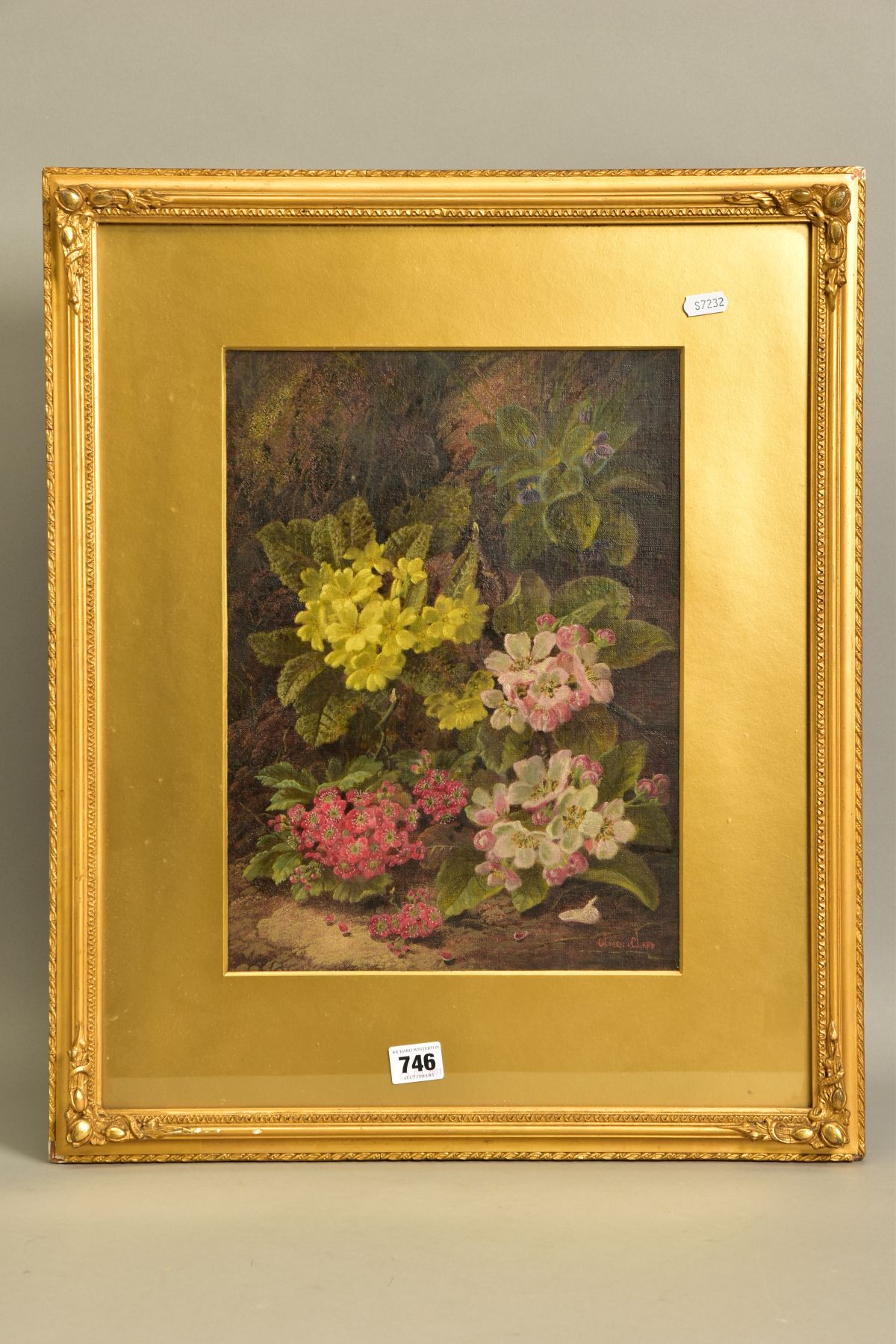 OLIVER CLARE (1852-1927), WILD FLOWERS AGAINST A MOSSY BANK, signed bottom right, oil on board?,