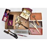 A BOX OF ASSORTED ITEMS, to include a gents 'Sekonda' wristwatch, hand wound movement, round