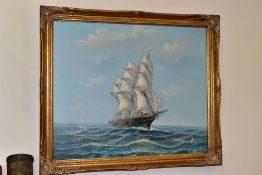 AMBROSE (20TH CENTURY), a square rigged sailing ship on the open seas, signed Ambrose bottom