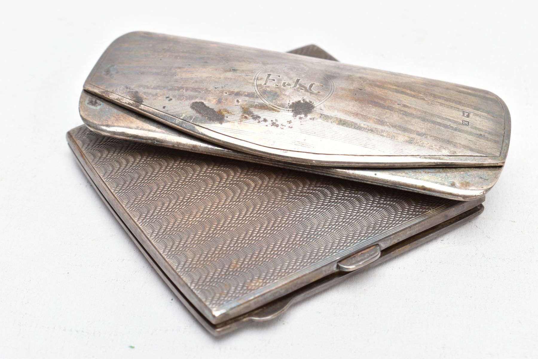 A SILVER CIGARETTE CASE AND GLASSES CASE, the cigarette case of an engine turned design, engraved - Image 4 of 4