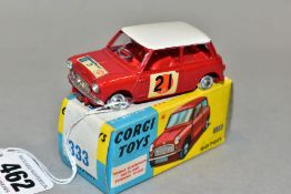 A BOXED CORGI AUSTIN MINI COOPER S, No. 333, Sun-RAC Rally, red body with white roof RN21, missing