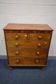 A VICTORIAN WALNUT CHEST OF TWO OVER THREE LONG GRADUATED DRAWERS, turned handles and feet, width
