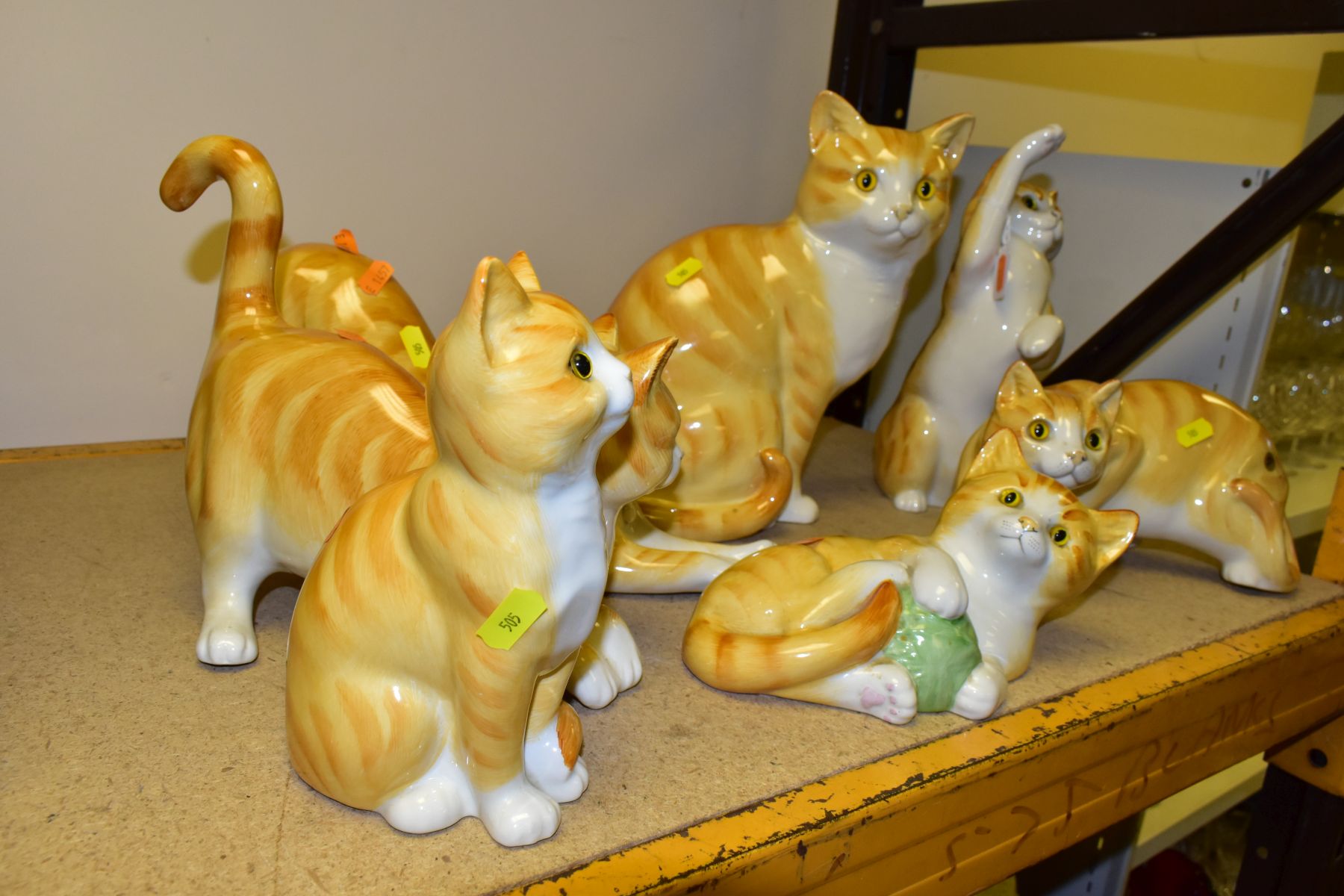 SEVEN STAFFORDSHIRE JUST CATS & CO CERAMIC CATS AND KITTENS, in various poses, hand painted, tallest - Image 2 of 5