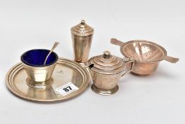 A SELECTION OF SILVER ITEMS, to include a small silver salver stepped rim, hallmarked 'Barker