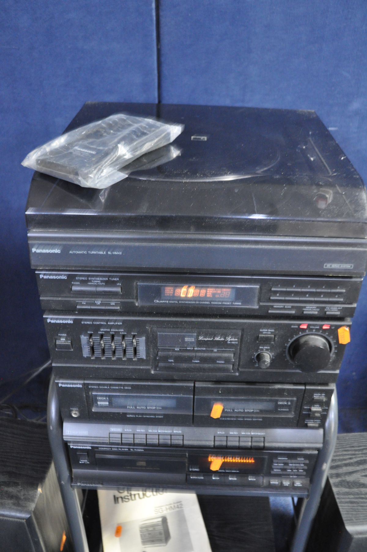 A PANASONIC SG-HM42 HI FI with remote and matching speakers and a SL-PJ325A CD player on a black ash - Image 2 of 3