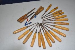 TWENTY TWO MARPLES AND OTHER WOOD CHISELS ranging from 1/8in to 1/2in