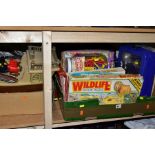 FOUR BOXES AND LOOSE CHILDRENS TOYS, GAMES, JIGSAWS etc, comprising of a green plastic trunk