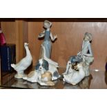 TWO LLADRO FIGURES AND THREE NAO FIGURES, comprising 1052 'Girl with Duck', designed by Vincente