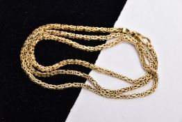 A 9CT GOLD BYZANTINE CHAIN, fitted with a lobster claw clasp, hallmarked 9ct gold London import,