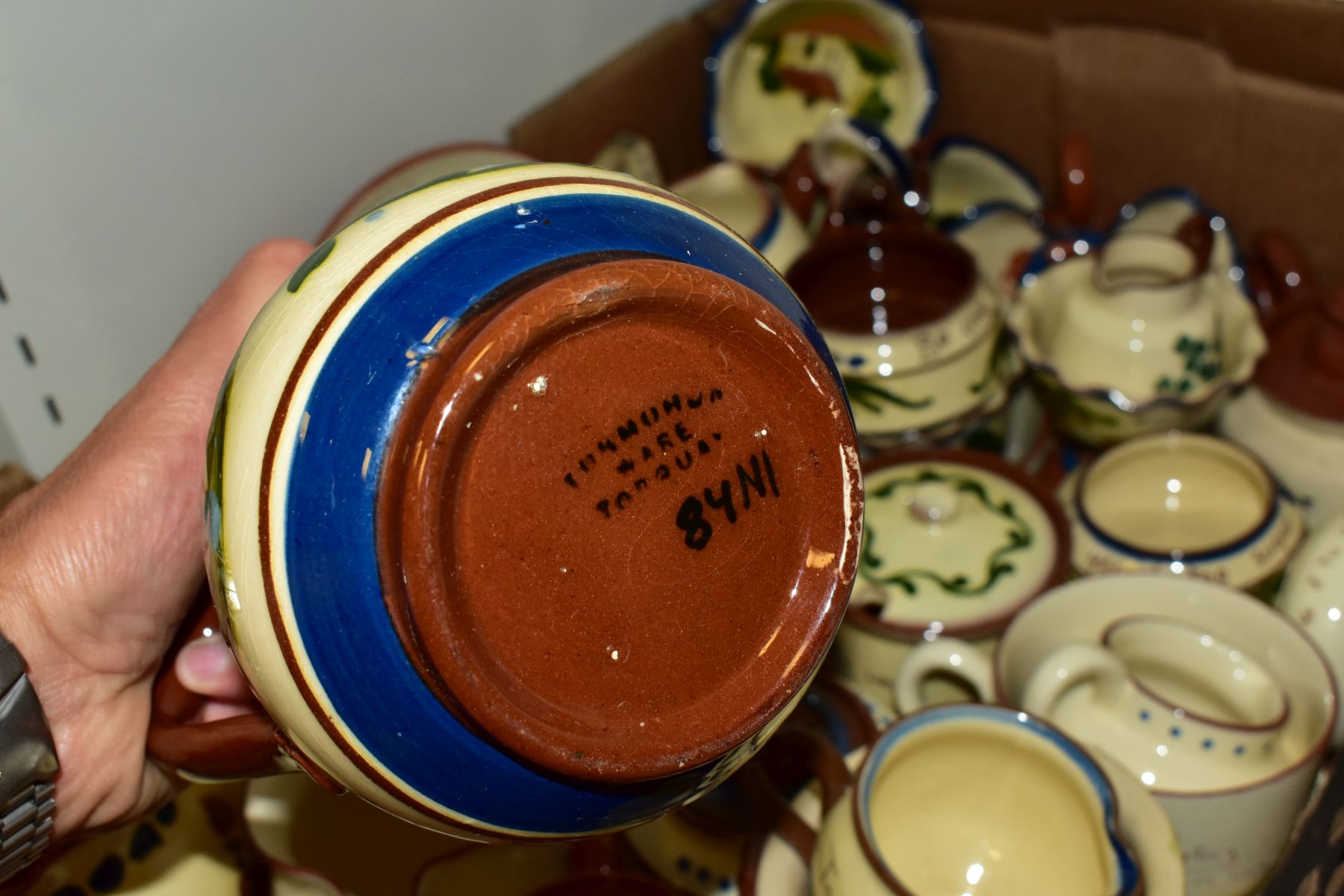 A BOX OF TORQUAY/MOTTO WARE, including two tea pots, hot water jugs, milk jugs, sugar bowls, - Image 3 of 4