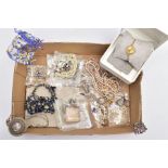 A SELECTION OF COSTUME JEWELLERY, to include four cultured pearl necklaces each fitted with a yellow