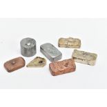 SEVEN HANDMADE INGOTS, to include two grey coloured, three yellow coloured and three bronze