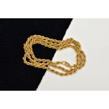 A 9CT GOLD ROPE TWIST CHAIN, fitted with a spring clasp, hallmarked 9ct gold Sheffield, length