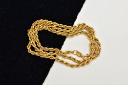 A 9CT GOLD ROPE TWIST CHAIN, fitted with a spring clasp, hallmarked 9ct gold Sheffield, length