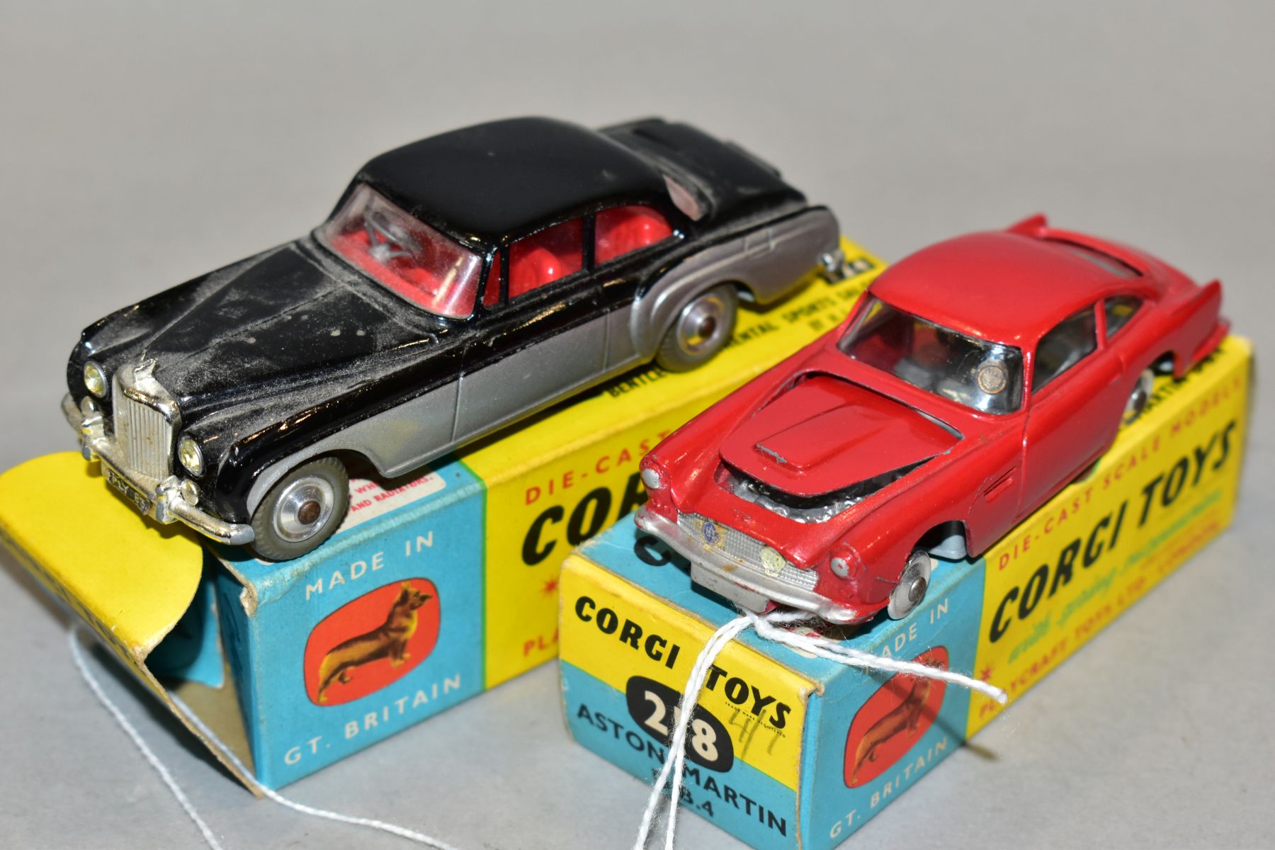 TWO BOXED CORGI TOYS CARS, Bentley Continental Sports Saloon, No 224, black over silver body with