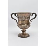 A GEORGE IV SILVER TROPHY CUP, applied grape and vine leaf decoration, engraved circular belt