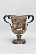 A GEORGE IV SILVER TROPHY CUP, applied grape and vine leaf decoration, engraved circular belt