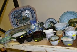 A QUANTITY OF ASSORTED STUDIO POTTERY, including two Highland Stoneware dishes with fish decoration,