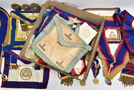 A SELECTION OF MASONIC APRONS AND COLLARS, to include nine aprons, seven collars, mainly for