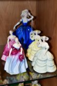 FIVE COALPORT LADY FIGURES AND TWO UNASSOCIATED COALPORT BOXES, the figures comprise 'Ladies of