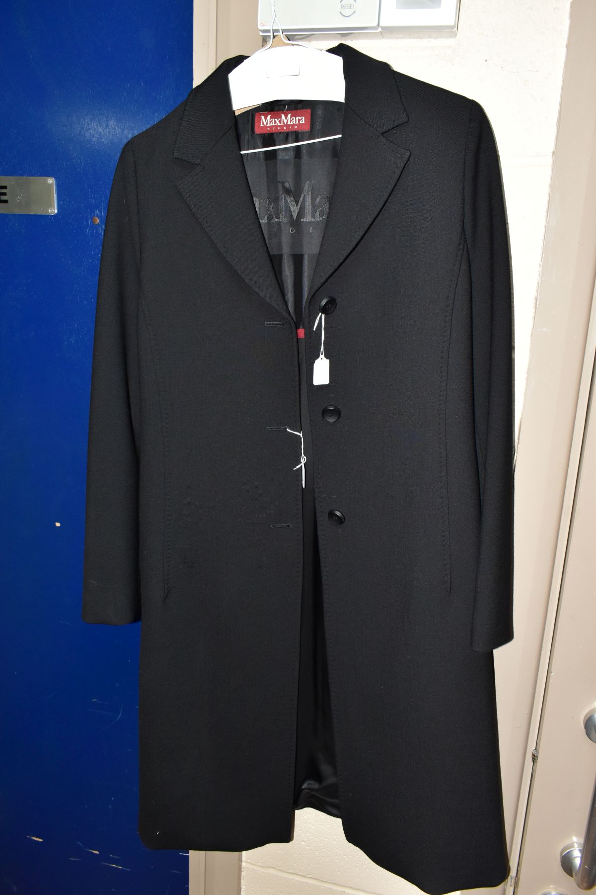 A LADIES MAX MARA BLACK VIRGIN WOOL MIX COAT WITH TIE BELT, GB size 14, together with a ladies - Image 3 of 5
