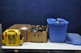 THREE TRAYS CONTAINING AUTO JUMBLE AND CABLES including paints, Lubricants, fluids, tail and