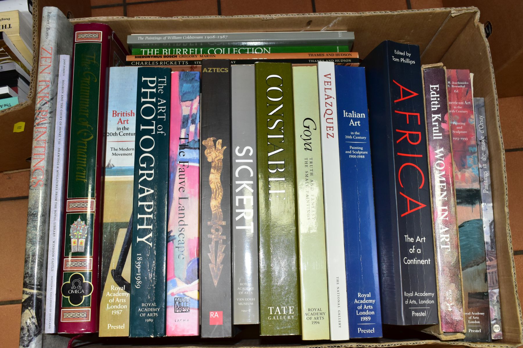 FIVE BOXES OF BOOKS, HARD AND PAPERBACKS, to include Royal Academy of Arts titles, 'Sickert', Africa - Image 3 of 6
