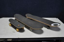 THREE SKATEBOARDS including a Sprey OSX series 79cm long and an Alien Invader junior (3)