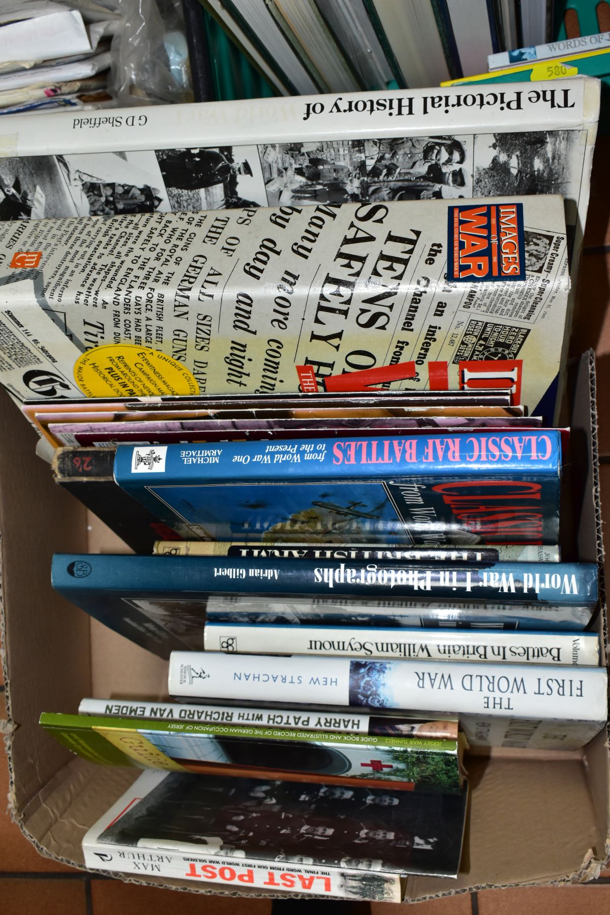 FIVE BOXES/CRATES OF BOOKS, mostly hardbacks, including motoring, WWI & WWII, Titanic, birds, - Image 2 of 8