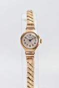 A LADIES 9CT GOLD WRISTWATCH, hand wound movement, round silver dial signed 'Majex seventeen jewels,