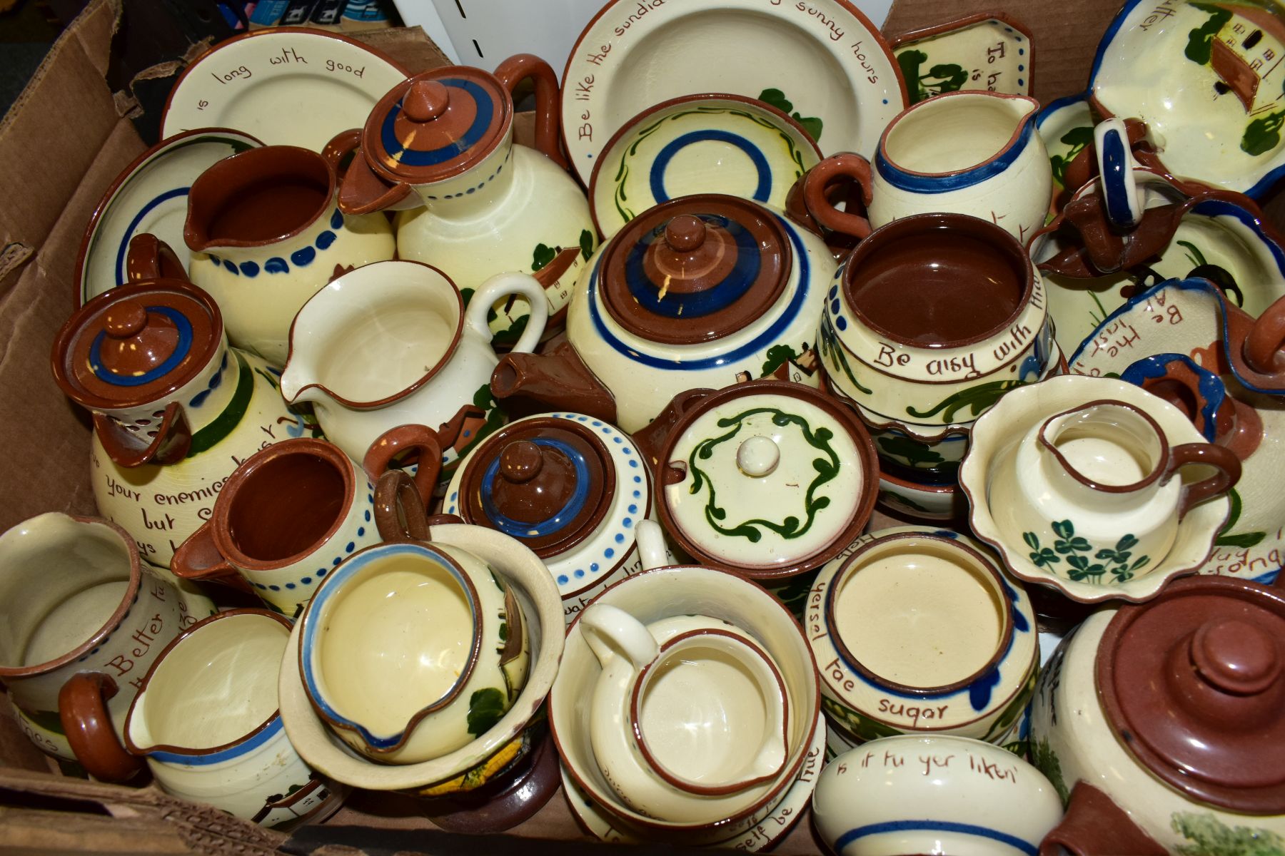 A BOX OF TORQUAY/MOTTO WARE, including two tea pots, hot water jugs, milk jugs, sugar bowls, - Image 4 of 4