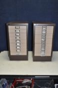 TWO TRIUMPH METAL FILING DRAWERS width both 31cm, depth 42cm and height 60cm, one with 9 drawers the