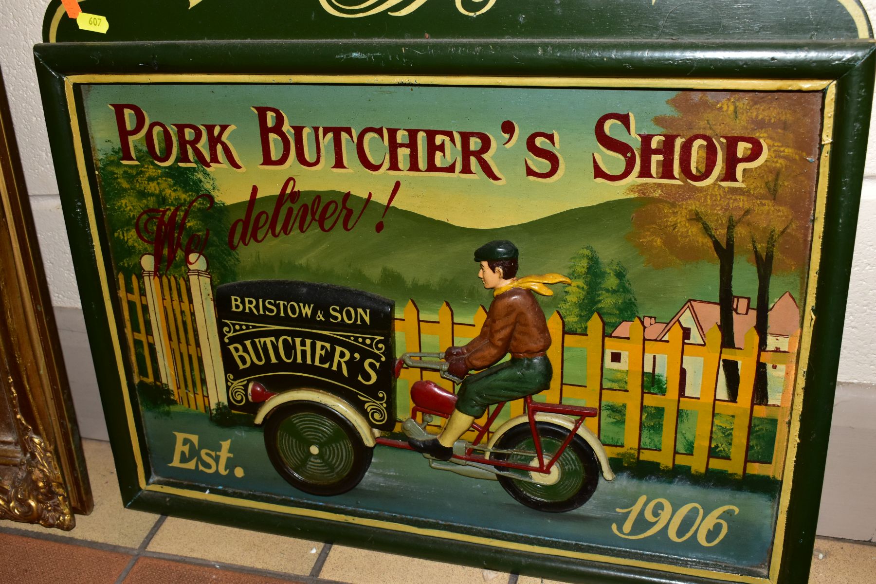 TWO WOODEN ADVERTISING BOARDS, circa 1980's/1990's, one advertises a pork butchers shop - D. Bristow - Image 7 of 7