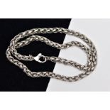 A HEAVY 18CT WHITE GOLD WHEAT CHAIN, fitted with a lobster claw clasp, hallmarked 18ct gold