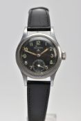 A RECORD STAINLESS STEEL BRITISH MILITARY ISSUE GENTLEMANS WRISTWATCH, CASE BACK MARKED WITH BROAD