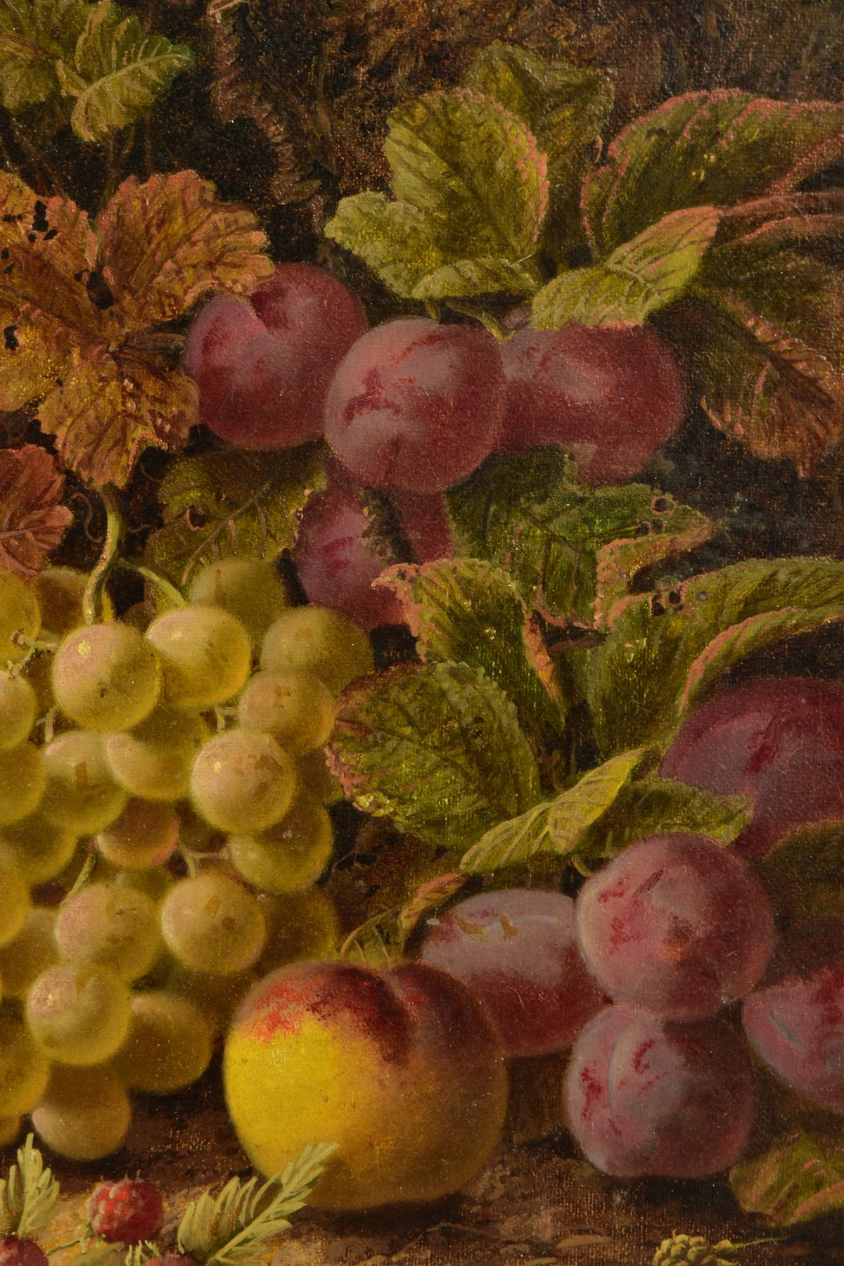 OLIVER CLARE (1852-1927) Plums, grapes and raspberries on a mossy bank, signed bottom right, oil - Image 3 of 11